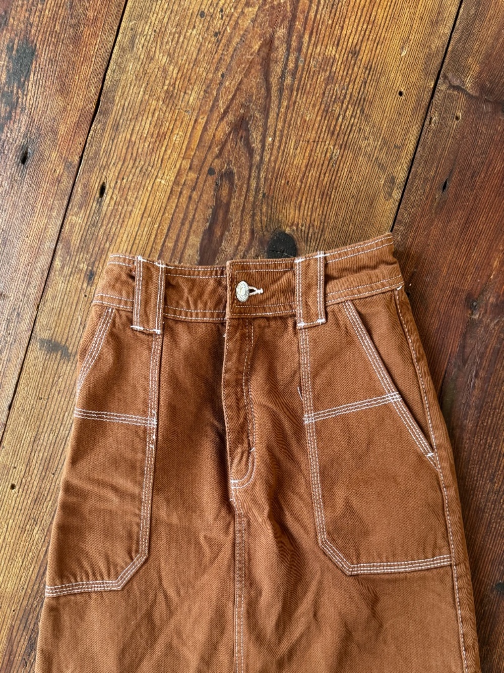 Topshop Brown Denim Mini Skirt